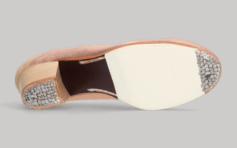 Zapato de Baile Flamenco Profesional Piel Fantasía Rosa Metalizado y Ante Beige