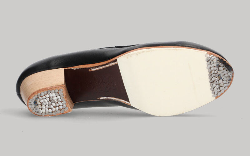 Zapato de Baile Flamenco Profesional Combinado en Piel y Adornos en Ante Negro