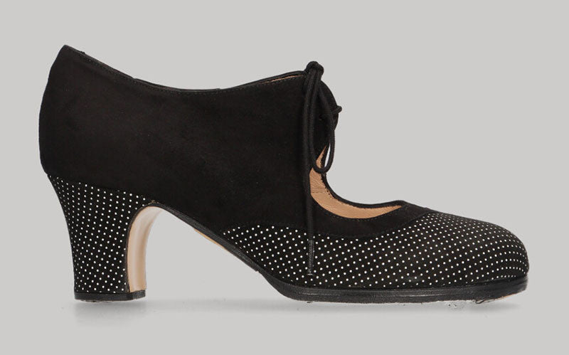 Zapato de baile Flamenco Profesional  Combinado en Piel Fantasía y Ante Negro con Cordones
