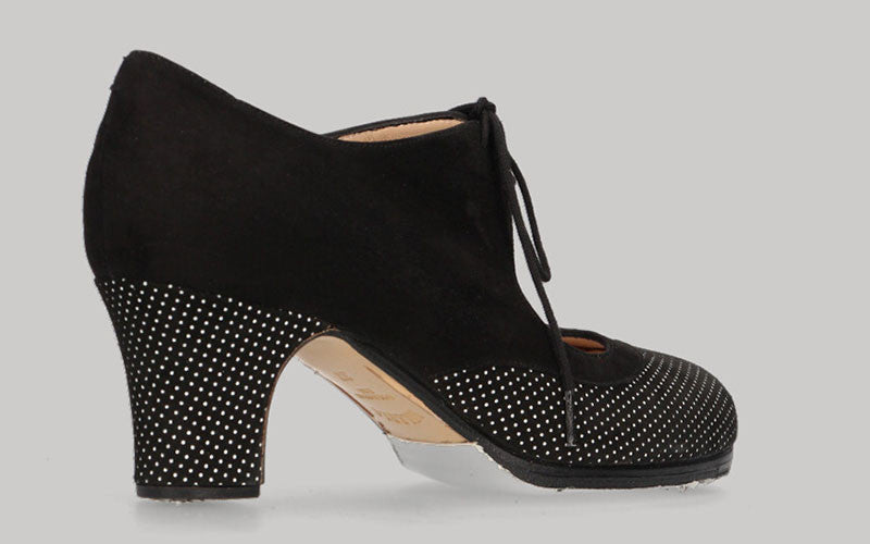 Zapato de baile Flamenco Profesional  Combinado en Piel Fantasía y Ante Negro con Cordones