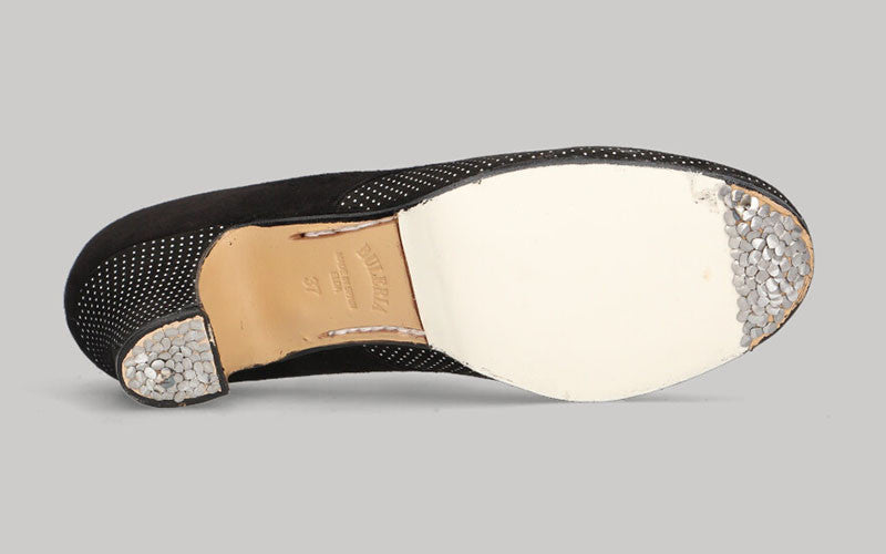 Zapato de baile Flamenco Profesional  Combinado en Piel Fantasía y Ante Negro con Cordones