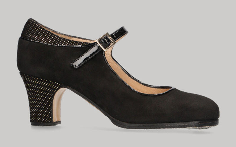 Robe de danse flamenco professionnelle combinée en daim noir et fantaisie avec boucle