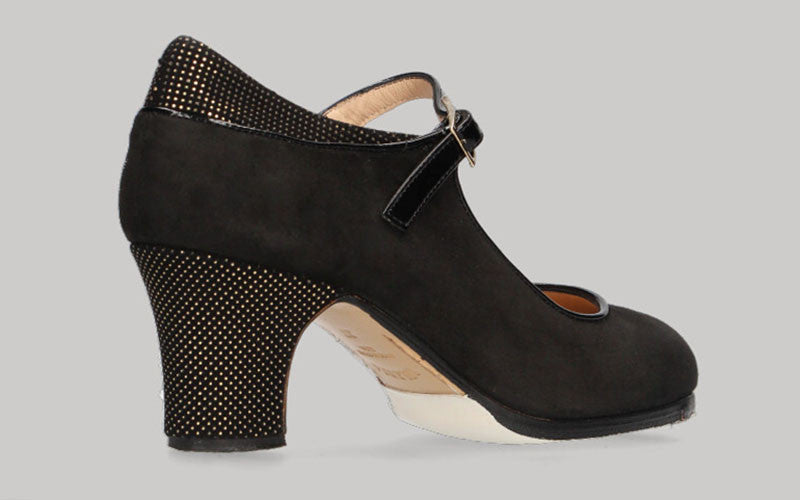 Robe de danse flamenco professionnelle combinée en daim noir et fantaisie avec boucle