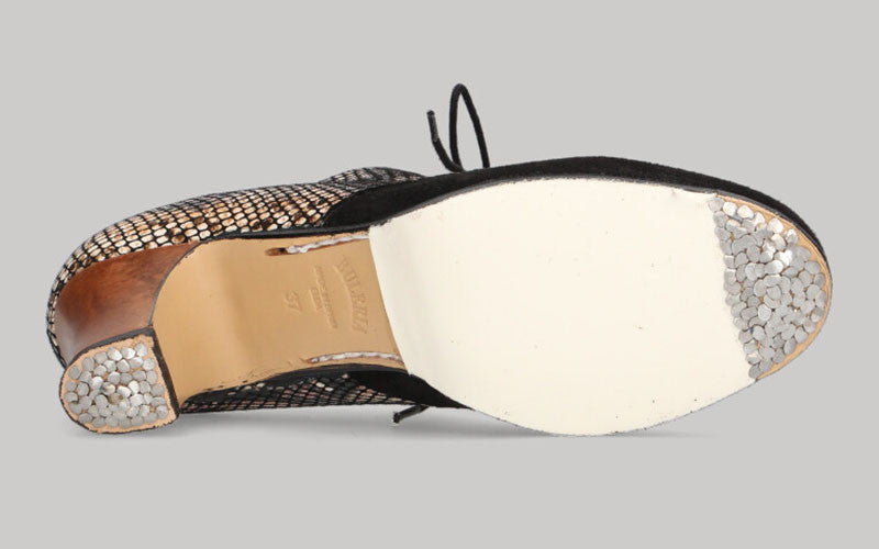 Zapato de baile Flamenco Profesional  Combinado en Ante Negro y Piel Fantasía Serpiente con Cordones