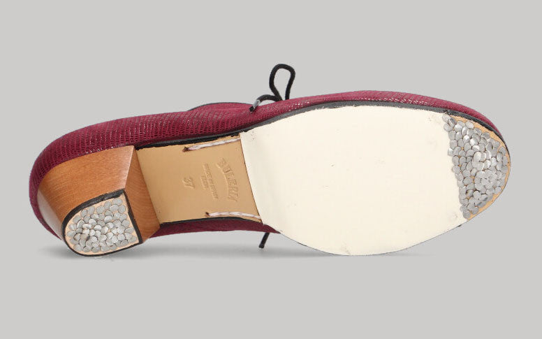 Zapato de baile Flamenco Profesional en Fantasía Serpiente Rojo Carmín con Cordones