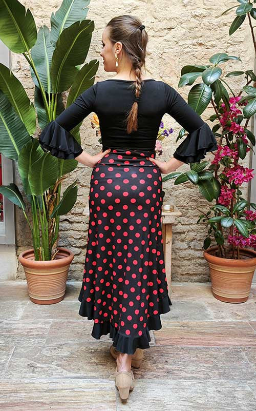 Falda-Sobrefalda Flamenco Negra con Lunares Rojos