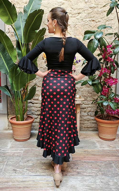 Falda-Sobrefalda Flamenco Negra con Lunares Rojos