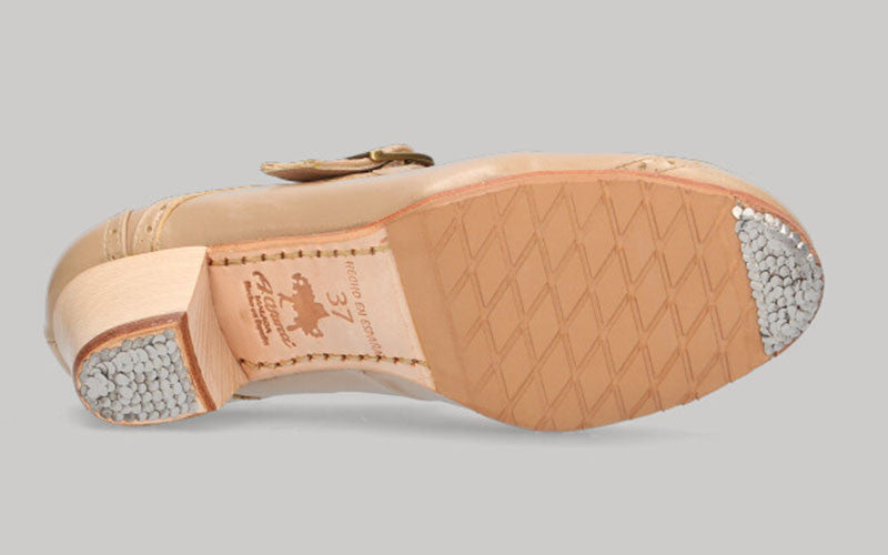 Zapato de Baile Flamenco Profesional Piel Beige y Tacón Cubano