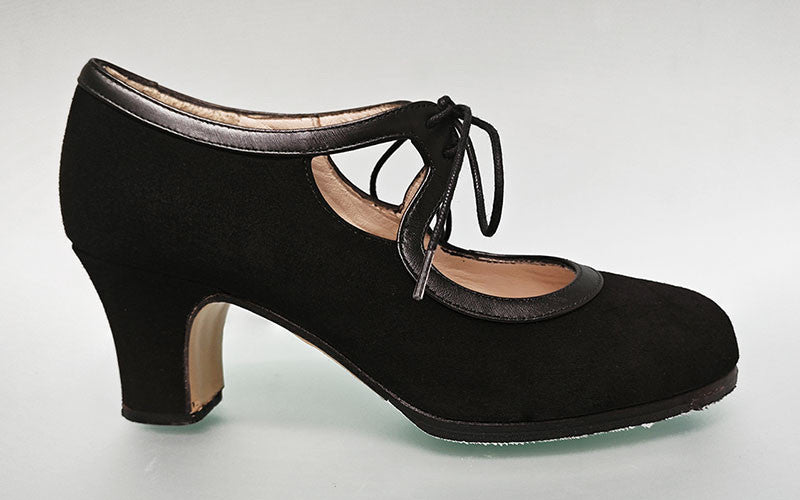 Zapato de Baile Flamenco Profesional Ante Negro Con Cordones