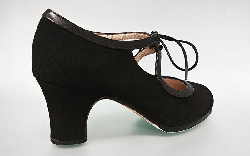 Zapato de Baile Flamenco Profesional Ante Negro Con Cordones