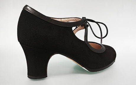 Zapato de Baile Flamenco Profesional Ante Negro Con Cordones