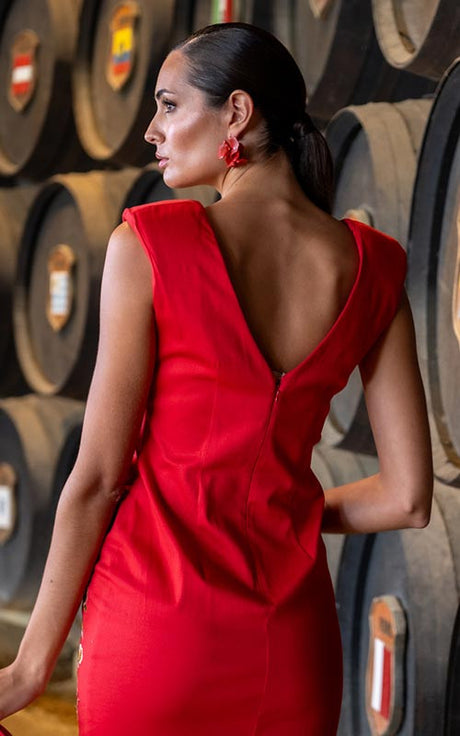 Robe Oloroso rouge corail à fleurs brodées