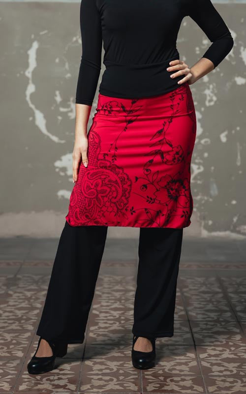 Falda-Pantalón Punto Elástico Negro con Estampados Varios