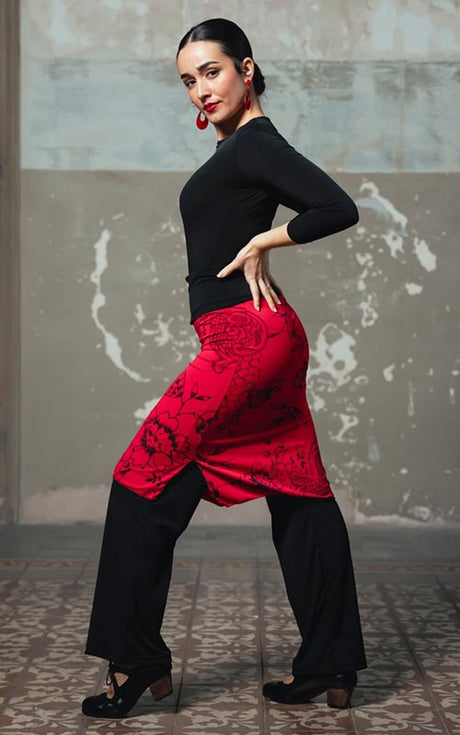Falda-Pantalón Punto Elástico Negro con Estampados Varios