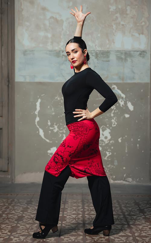 Falda-Pantalón Punto Elástico Negro con Estampados Varios