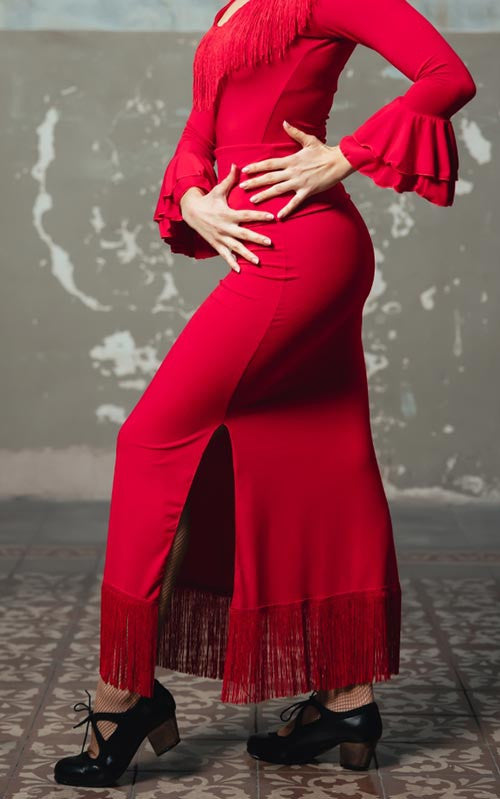 Jupe flamenco avec ouverture latérale et franges