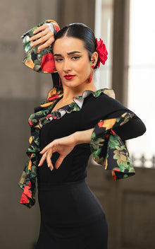 Top Flamenco Lola Negro Con Volantes de Flores
