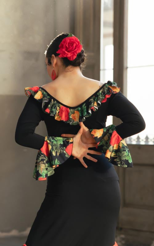 Top Flamenco Lola Negro Con Volantes de Flores