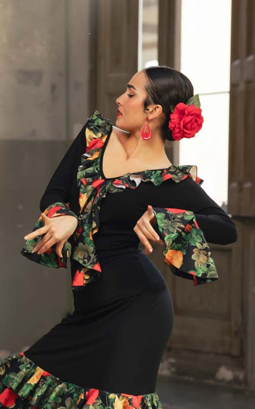 Top Flamenco Lola Negro Con Volantes de Flores