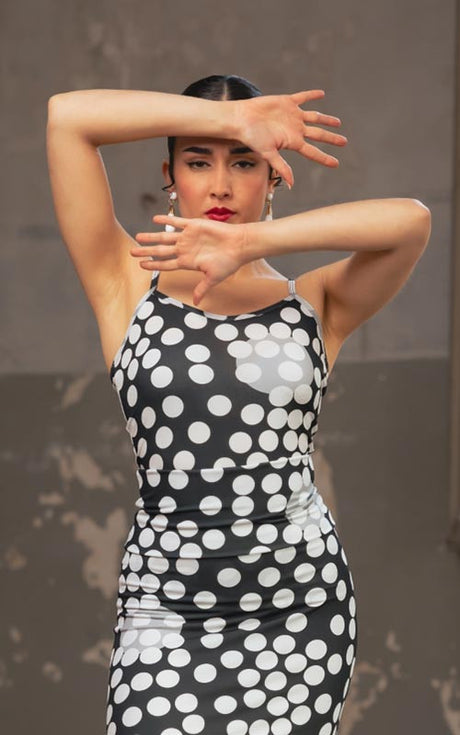 Haut de flamenco noir à pois blancs