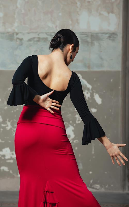 Top Flamenco Boucher Negro con Flor Bordada Roja