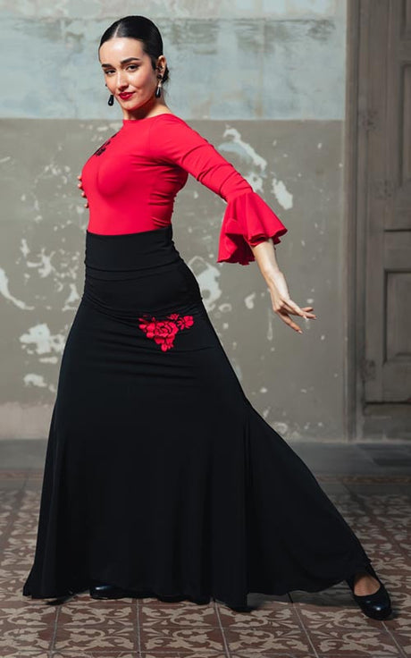 Jupe flamenco Voluta en tricot extensible noir