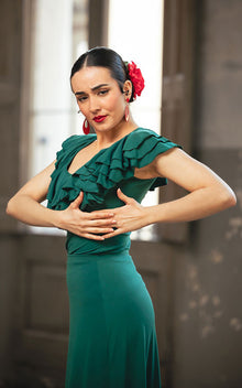 Top Flamenco Verde Con Volantes En Escote
