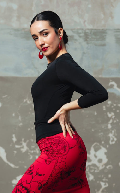 Top Flamenco Berre Negro con Manga Larga Montada