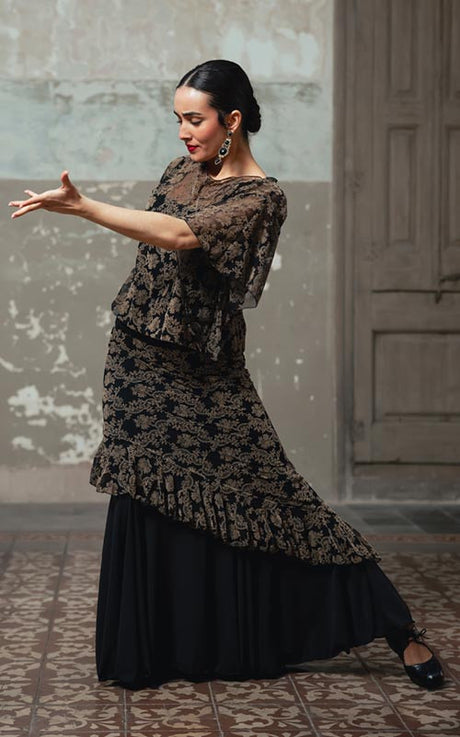 Falda-Sobrefalda Flamenco Vita Asimétrica de Tul Elástico