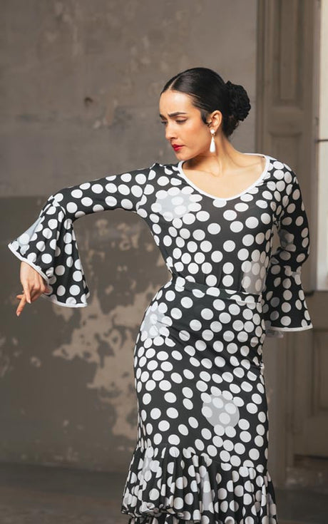 Top Flamenco Estampado Con Volante En Manga y Escote Redondo