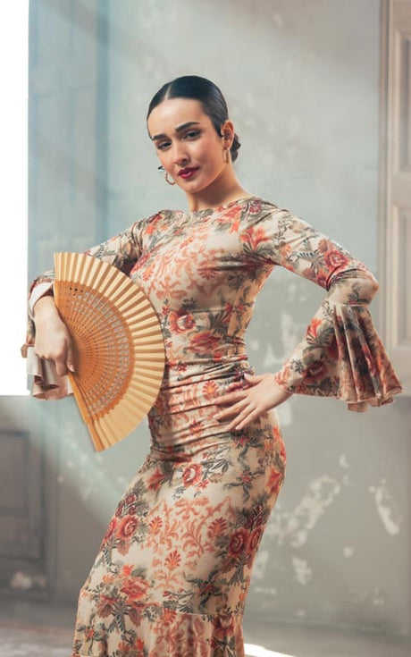 Top Flamenco Estampado Con Volante En Manga y Escote Barca