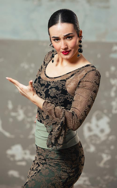 Body en tulle élastique imprimé brocart