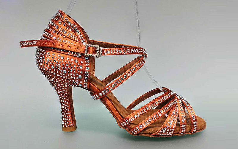 Chaussure de danse de salon en bronze avec plusieurs strass en cristal