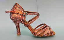 Chaussure de danse de salon en bronze avec plusieurs strass en cristal