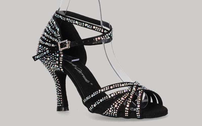Chaussure de danse de salon noire avec plusieurs strass en cristal