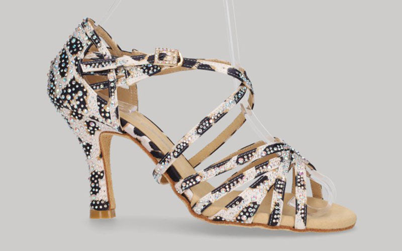 Chaussure de danse de salon à imprimé léopard avec strass en cristal