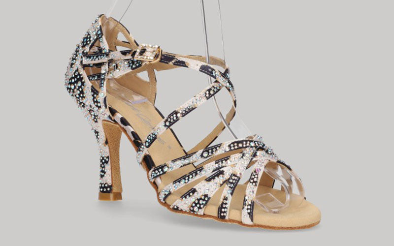 Chaussure de danse de salon à imprimé léopard avec strass en cristal