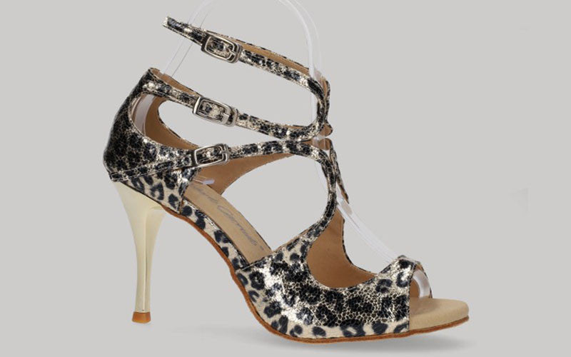 Chaussures de danse de salon et de tango à imprimé animal métallisé fantaisie