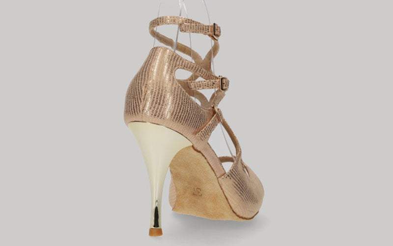 Chaussure de danse de salon et de tango couleur champagne métallisé fantaisie