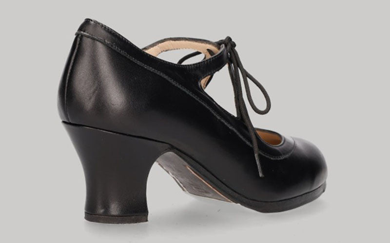 Zapato de Baile Flamenco Profesional Piel Negro Y Cordones