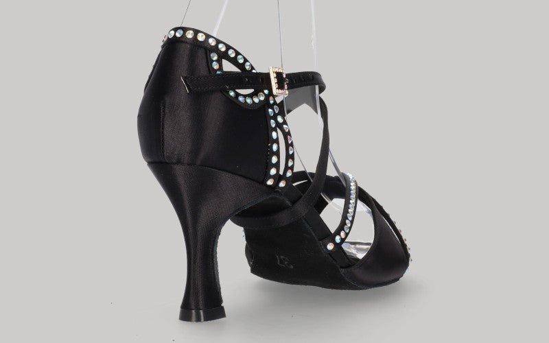 Chaussure de danse de salon noire avec strass en cristal sur la tige et le talon