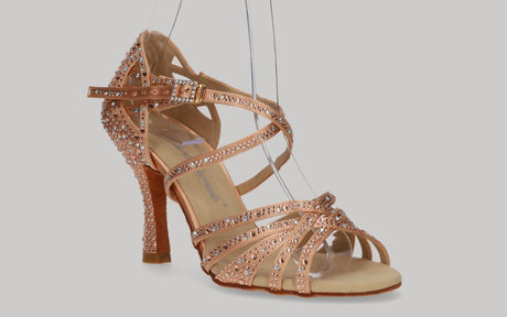 Chaussure de danse de salon couleur champagne avec plusieurs strass en cristal