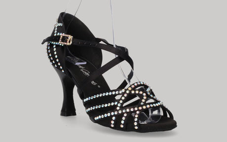 Chaussure de danse de salon noire avec strass en cristal sur la tige et le talon