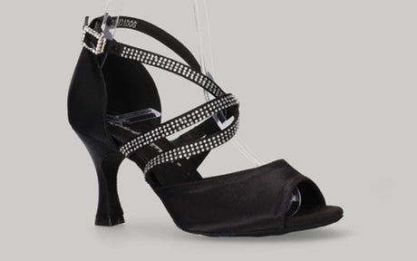 Chaussures de danse de salon noires avec strass en cristal sur bracelets