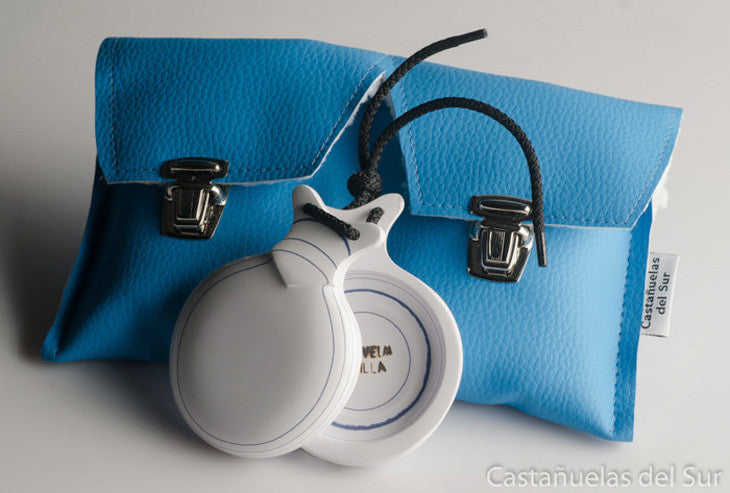 Castagnettes Capricho Blanc Veiné Bleu Double Boîte