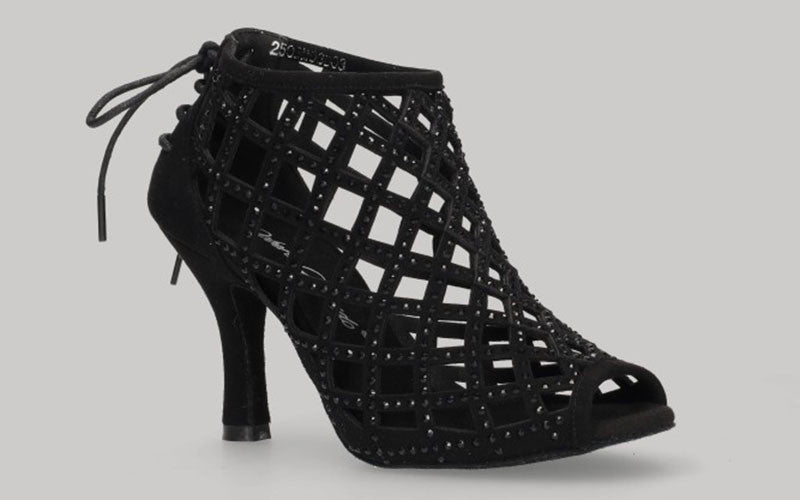 Chaussure de danse de salon noire ajourée avec fermeture éclair au talon