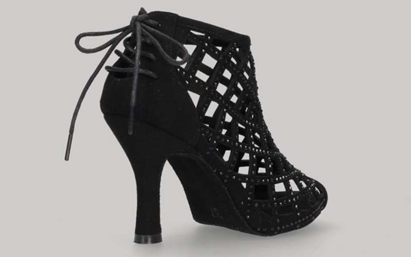 Chaussure de danse de salon noire ajourée avec fermeture éclair au talon
