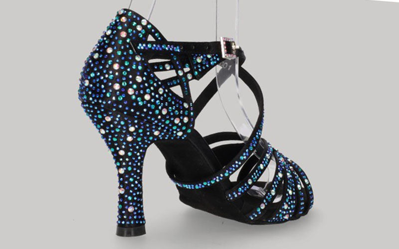 Chaussure de danse de salon noire avec strass multicolores