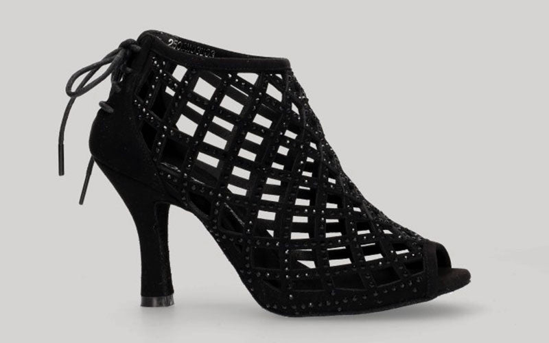 Chaussure de danse de salon noire ajourée avec fermeture éclair au talon