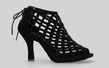 Chaussure de danse de salon noire ajourée avec fermeture éclair au talon